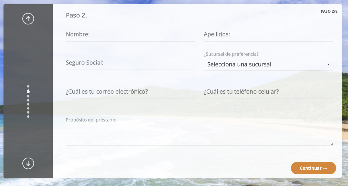 Paso 2: Entra tu información de contacto y el motivo para tu préstamo