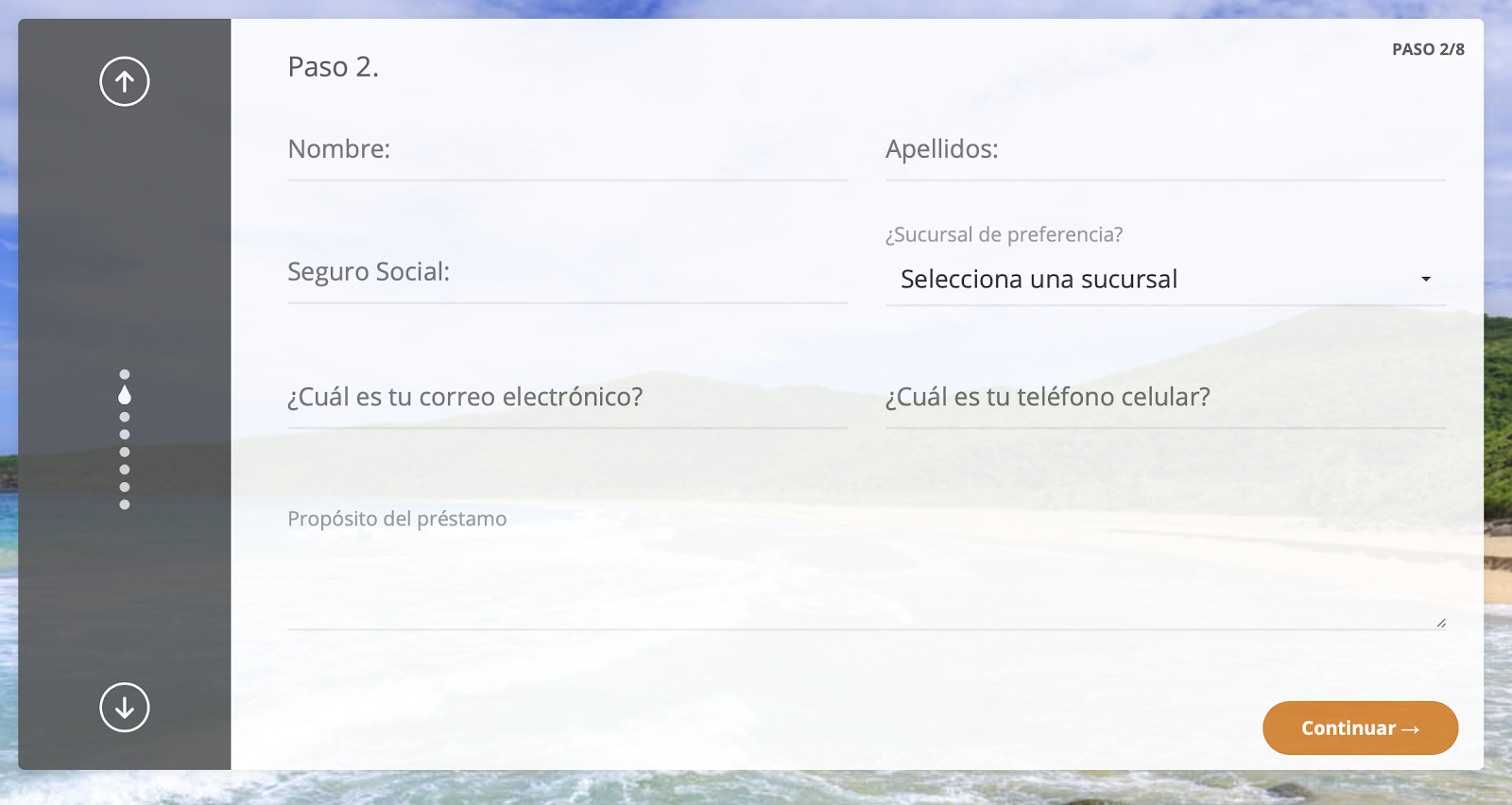 Paso 2: Entra tu información de contacto y el motivo para tu préstamo