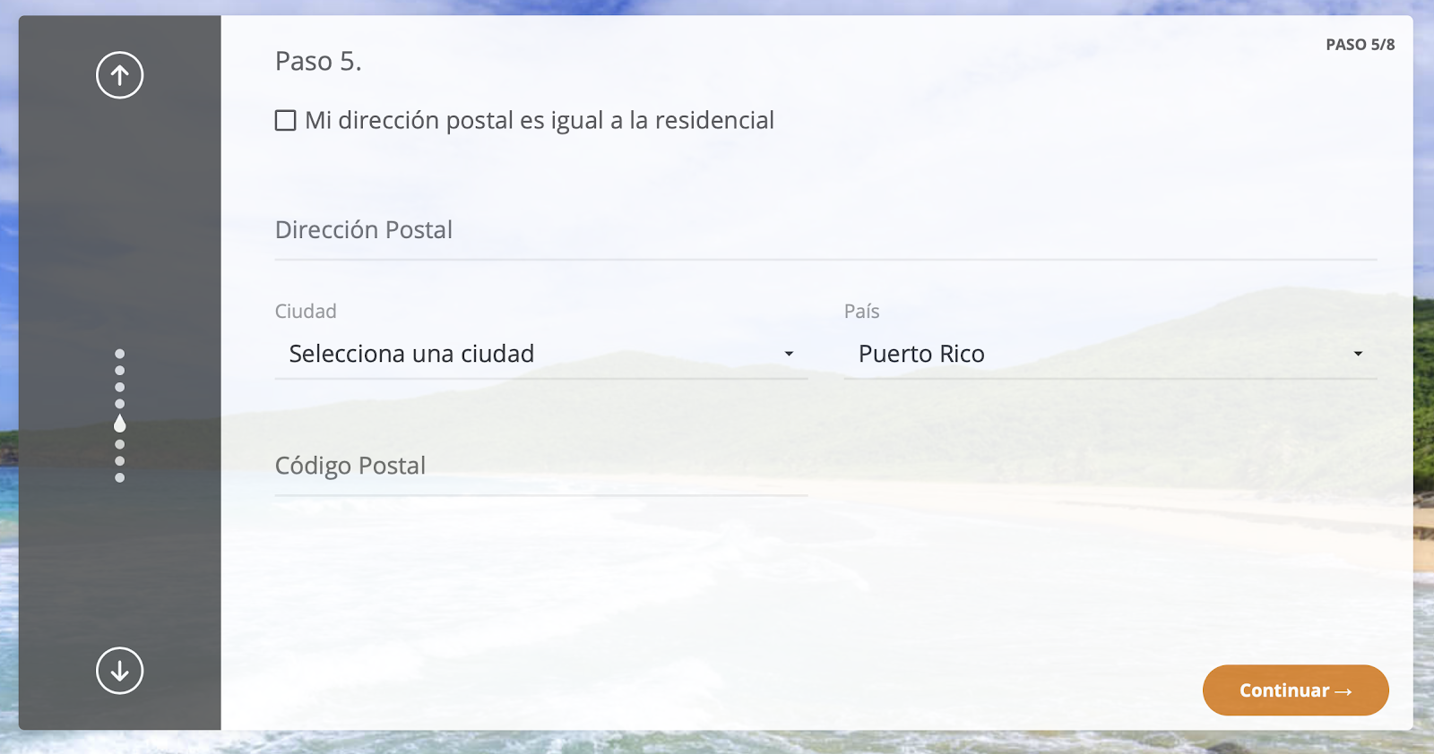 Paso 5: Entra información sobre tu dirección postal